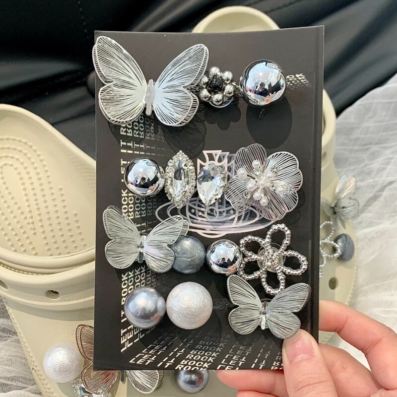 Silver Wing Butterfly Croc Shoe Charms New High-End Metal Accessories DIY Shoe Buckles Detachable Ballet Shoe Decorative Buckles Silver Wing Butterfly Croc Shoe Charms New High-End Metal Accessories DIY Shoe Buckles Detachable Ballet Shoe Decorative Buckles