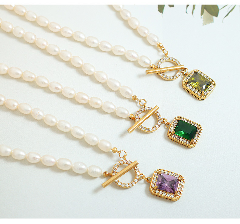 Simple Style Square Titanium Steel Pearl Plating Inlay Zircon Pendant Necklace Colorza_colorza_4