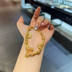 S925 シルバーゴールドメッキ蝶プレート巻き流れる色フィリグリー四つ葉のクローバートランスファービーズブレスレット新しい中国風のゴールドショップ人気の女性モデル