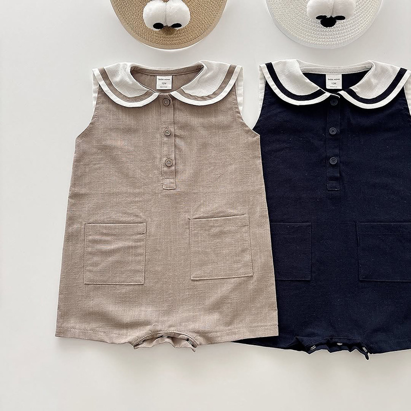 Baby Summer Clothes Japanese and Korean Style Children's Clothing 2025 Summer New Baby Jumpsuit Girls Navy Collar Baggy Clothes