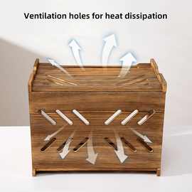 木质无线路由器收纳盒电缆整理隐藏盒实木插板电缆线遮挡储物盒