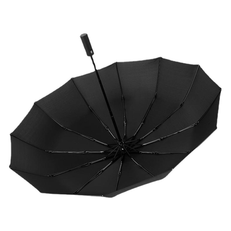 Paraguas plegable automático de 12 varillas de goma negra para uso empresarial, sombrilla para el sol, sombrilla con logotipo, doble uso para sol y lluvia, protección solar. image 1