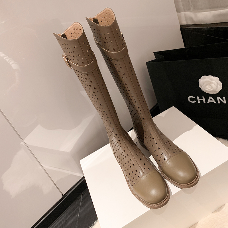 Boot nữ cổ cao rỗng dạng lưới, phong cách hè, ống cao thoáng khí — Màu đen chi tiết 18