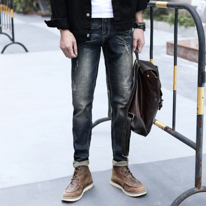 New Hong Kong Style Ripped Jeans for Men, Korean Version, Slim Fit, Retro Bf Style [Men's Style] Jsn802 Men