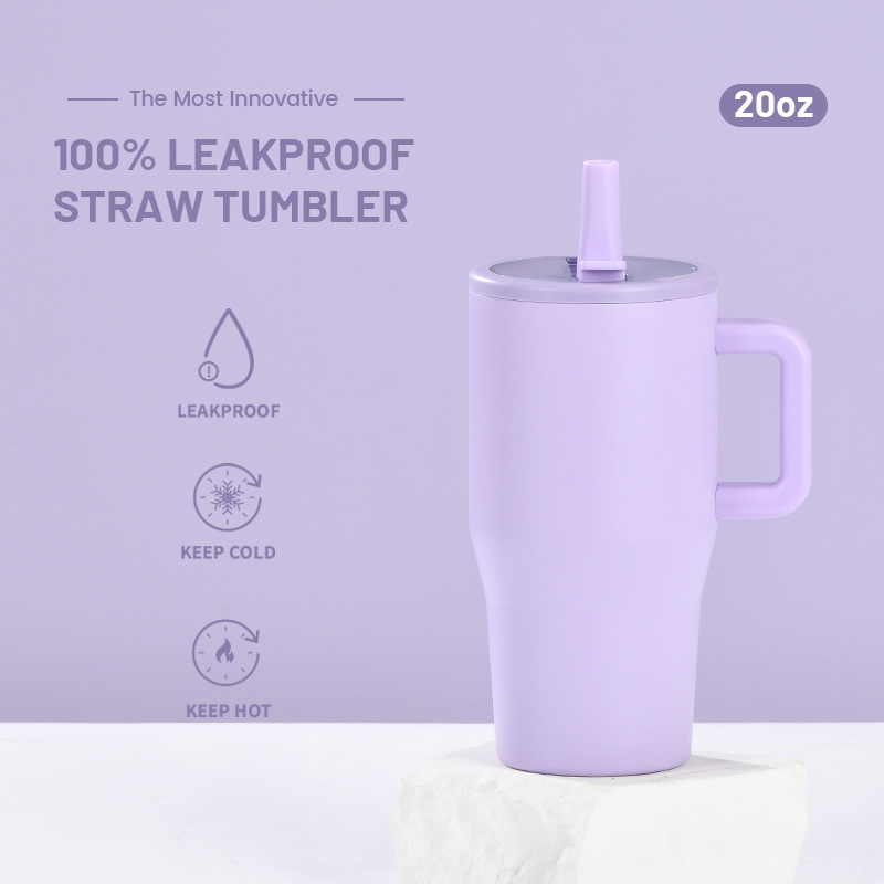 Nuevo vaso térmico de doble capa de 20 oz para 2026, a prueba de fugas, con tapa plegable y pajita, portátil, con boca para beber directamente, ideal para viajes transfronterizos.