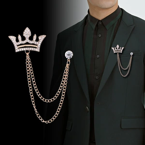 Stylish Mens Crown Tassel Brooch with Half Pearl and Jewelry Processing Craftsmanship