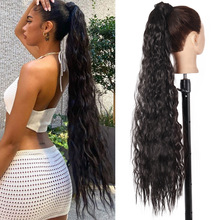 85CM长款假发马尾 魔术贴玉米烫马尾 蓬松卷发化纤马尾