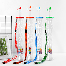 創意一體式塑料杯吸管杯 多規格透明卡通長頸杯 一次性塑料果汁杯