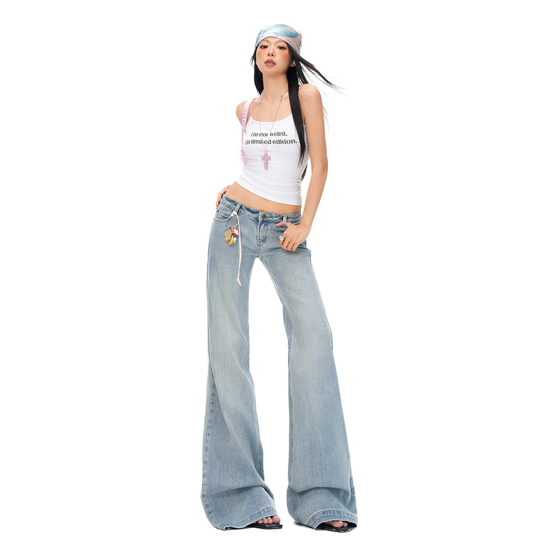 Light-Colored Low-Waist Flared Jeans for Women, 2026 Summer New Style, Loose Wide-Leg, Slimming, Non-Tight Flared Pants Light-Colored Low-Waist Flared Jeans for Women, 2026 Summer New Style, Loose Wide-Leg, Slimming, Non-Tight Flared Pants
