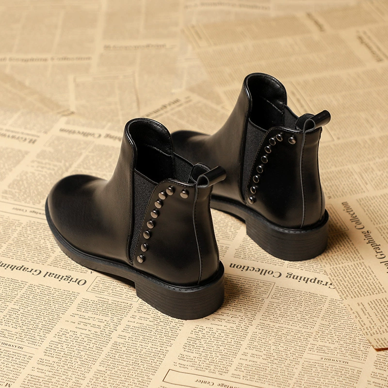 Женские короткие ботинки 2025 новые осенне-зимние на флисовой подкладке, узкие челси, размер 41, 43, большие размеры женской обуви