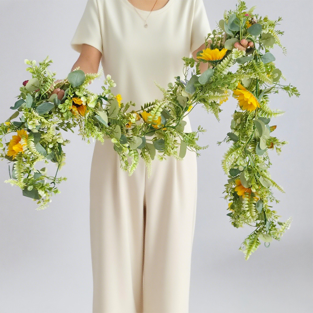 Simulación de girasol de seda de plástico decoración al aire libre flores falsas de sol de vid vid vid Amazonas transfronterizo