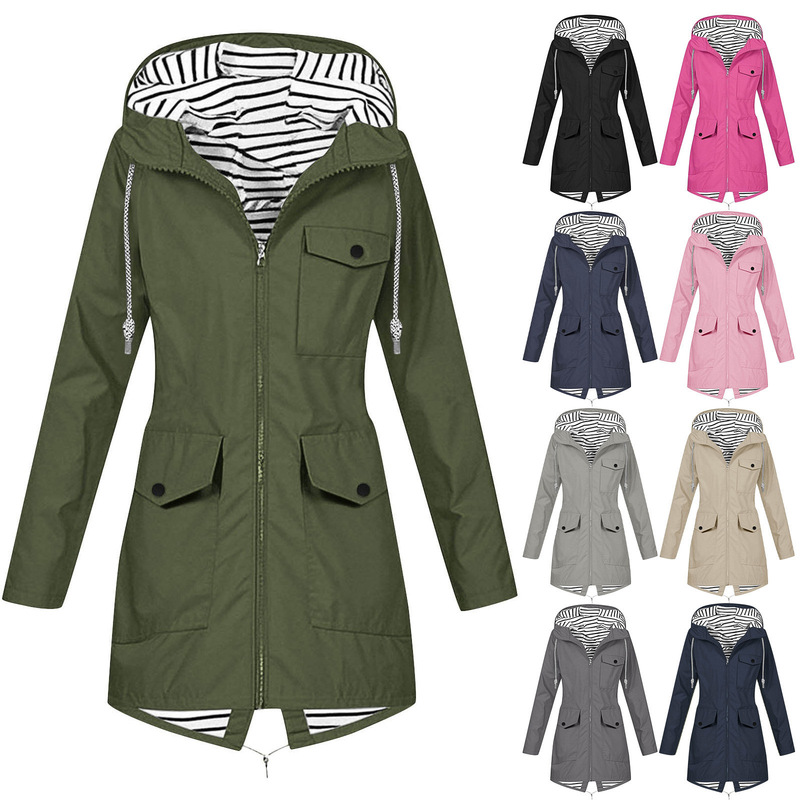 Amazon European and American Cross-Border New Women's Long-Sleeved Jacket Outdoor Waterproof Jacket Hooded Multi-Pocket Jacket Amazon European and American Cross-Border New Women's Long-Sleeved Jacket Outdoor Waterproof Jacket Hooded Multi-Pocket Jacket