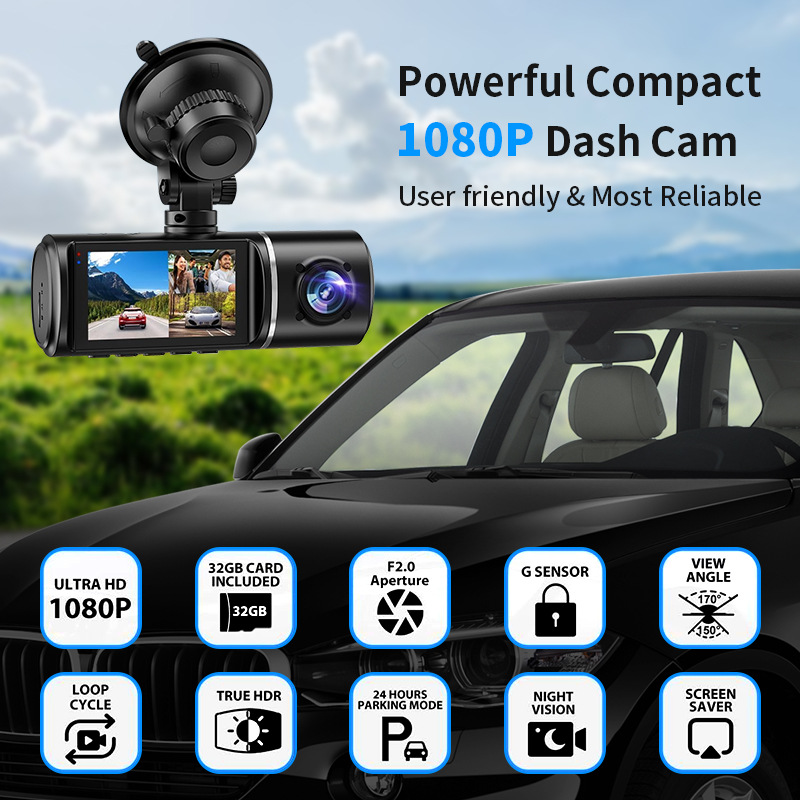Cross-Border 2.45inch Camera Dashcam with High-Definition Triple Recording 1080+720+480, Parking Monitoring, Wide-Angle