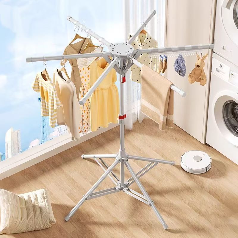 Balcony Household Small Folding Floor Clothes Drying Rod Removable Integrated Installation-free Invisible Clothes Quilt Hanger