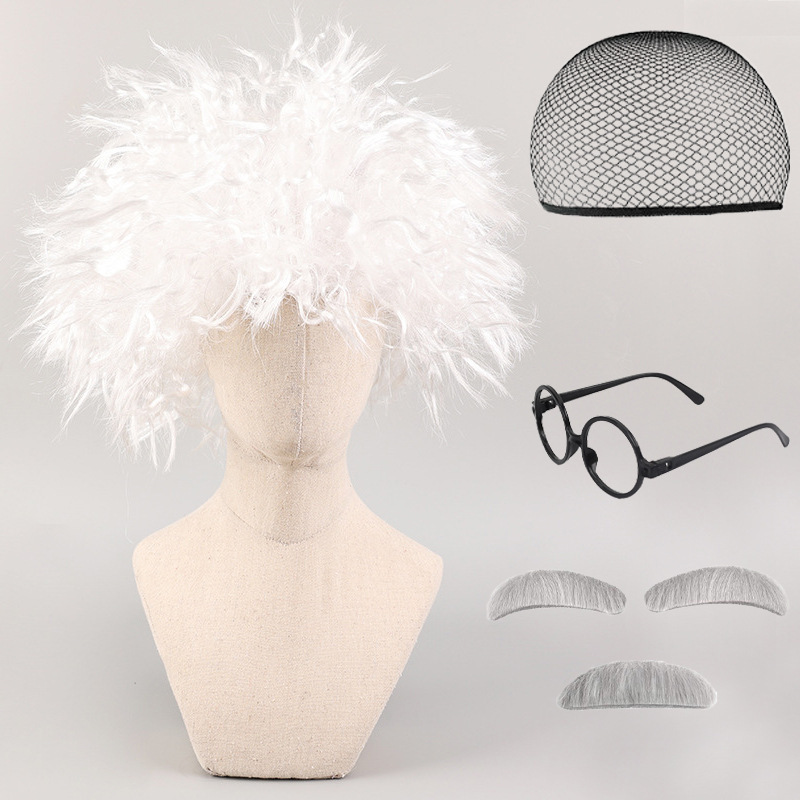 Amazon Cross-Border Best-Selling Einstein Wig White Braids Cornrows Cos Old Professor Afro Wig
