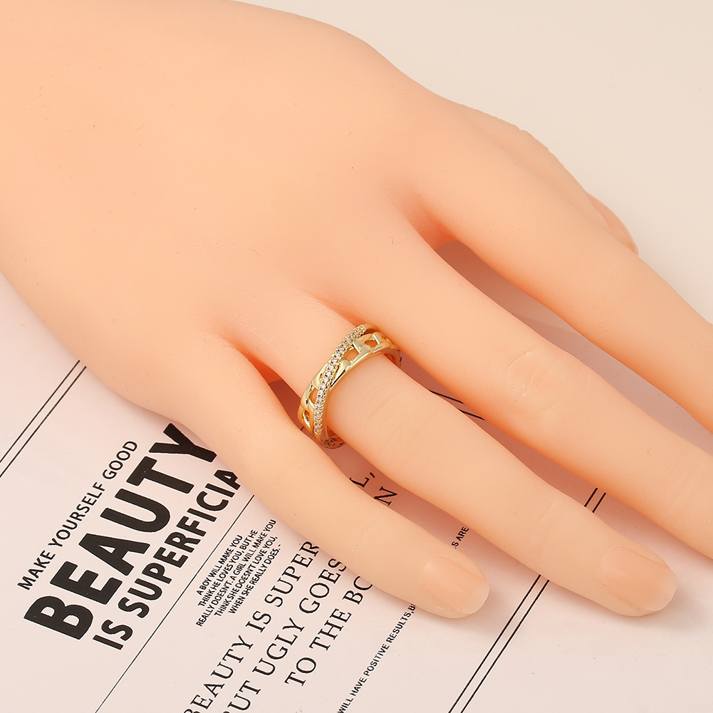 Simple Copper Diamond 18K Gold Geometric Open Rings