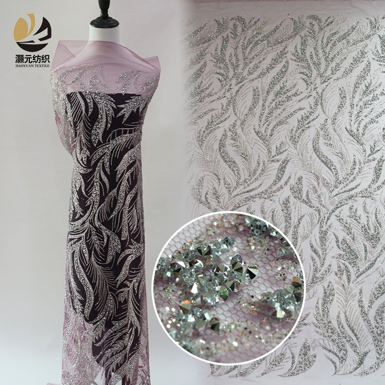 Fabricantes de suministro de tecnología de diamante de poliéster brillante polvo fino tela de malla de diamante vestido tela de boda
