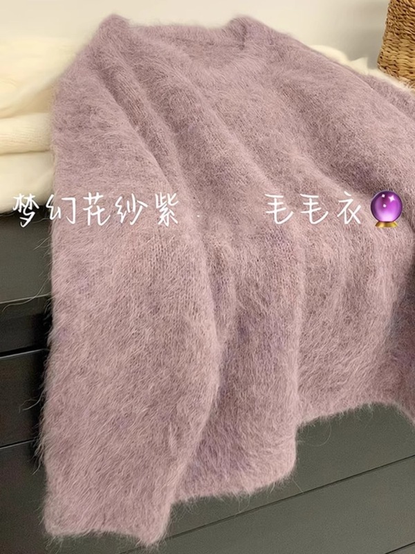 软呼呼仿水貂绒毛衣女圆领套头打底衫秋冬新款温柔宽松慵懒风上衣|undefined
