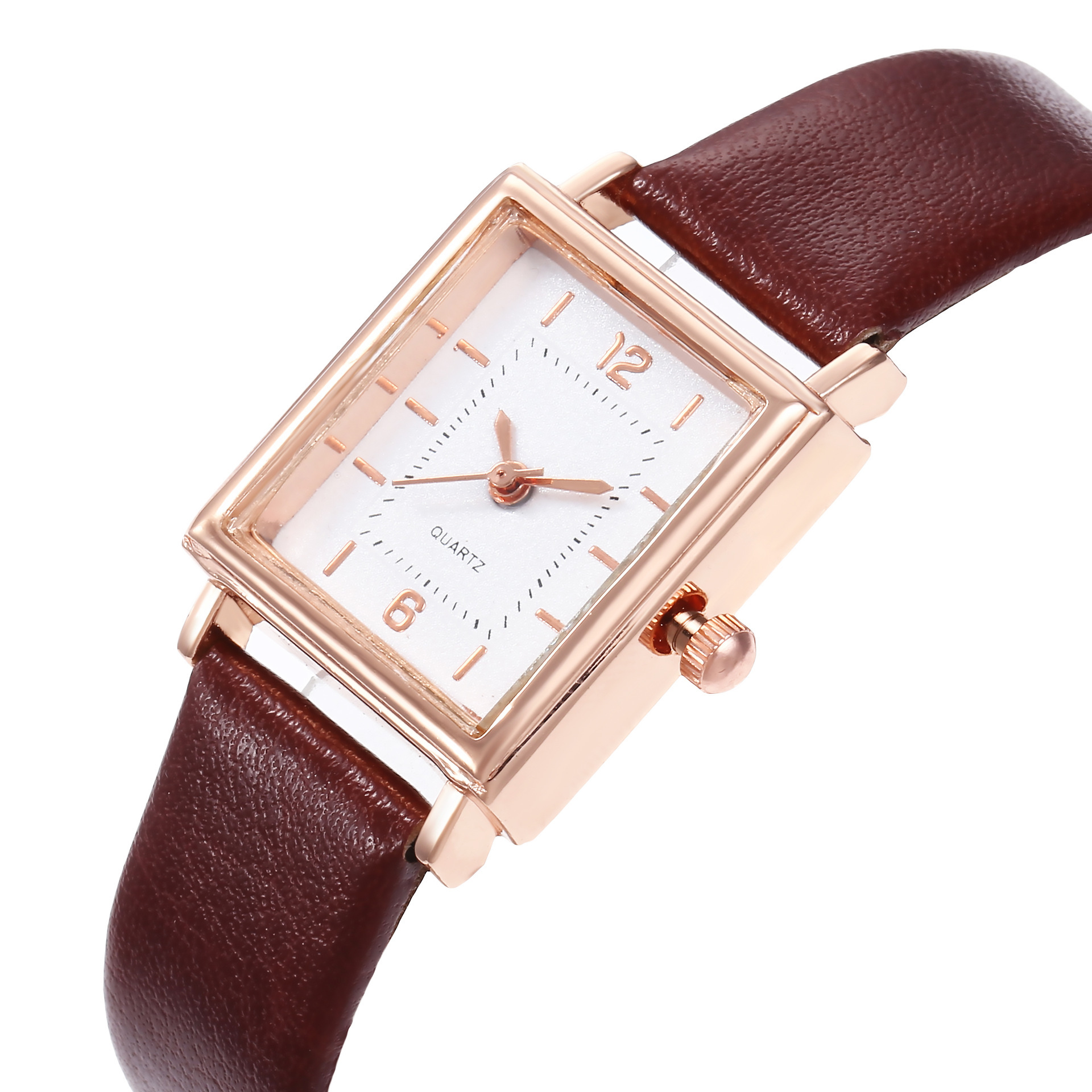 New Women's Fashion Rose Gold Square Case Digital Scale Belt Quartz Watch_voghion.com