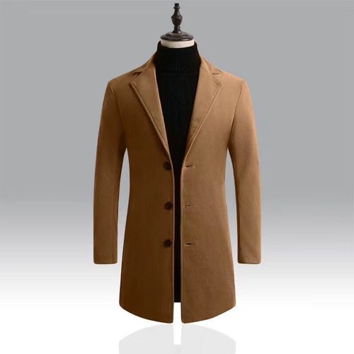 Factory 2025 Men's Wool Coat Korean Style Single-Breasted Coat Slim Medium-Length Trench Coat Casual Wool Coat