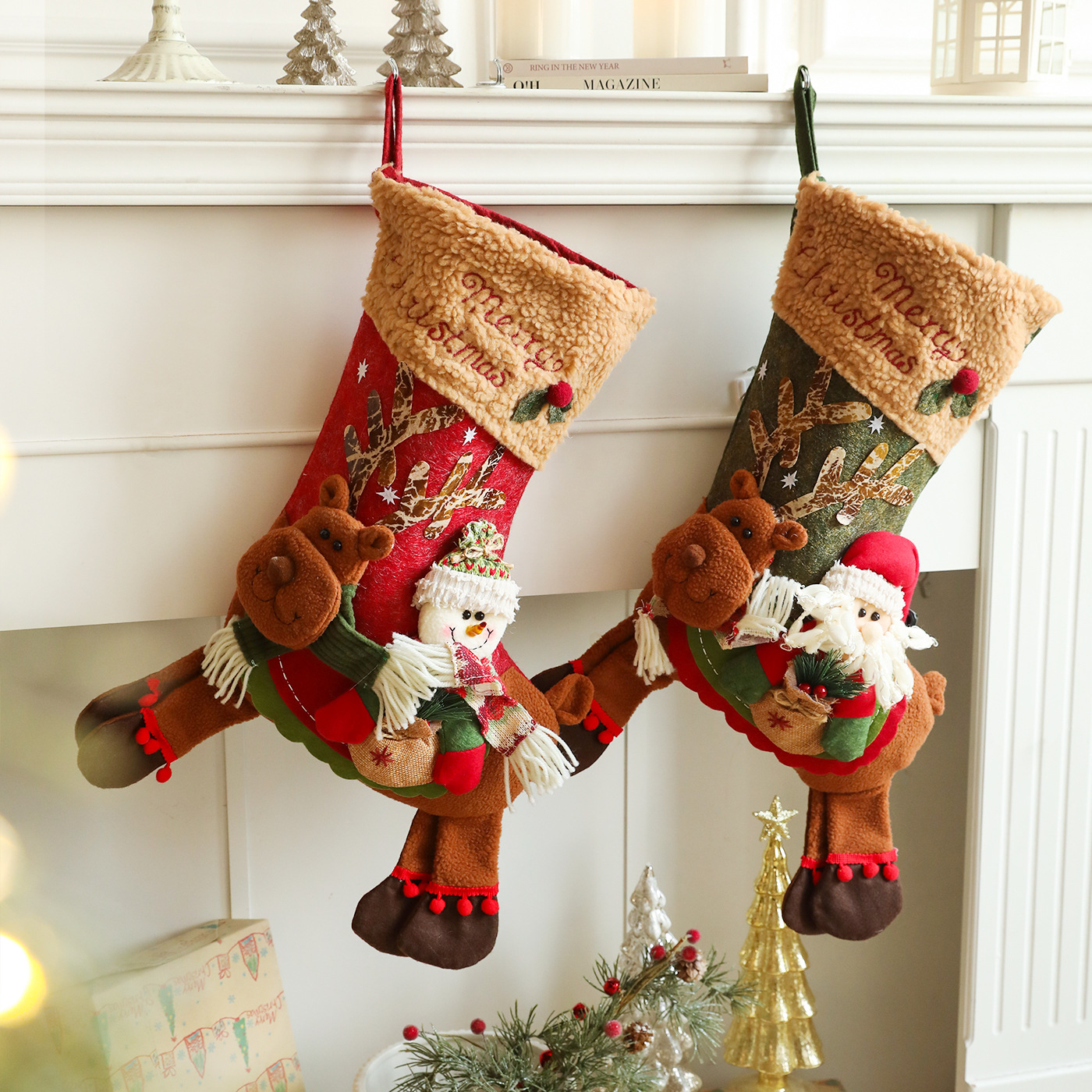 Nuevo peluche de Navidad ciervo regalo de Papá Noel bolsas de regalo decoraciones de Navidad calcetines de dibujos animados diseño de escena