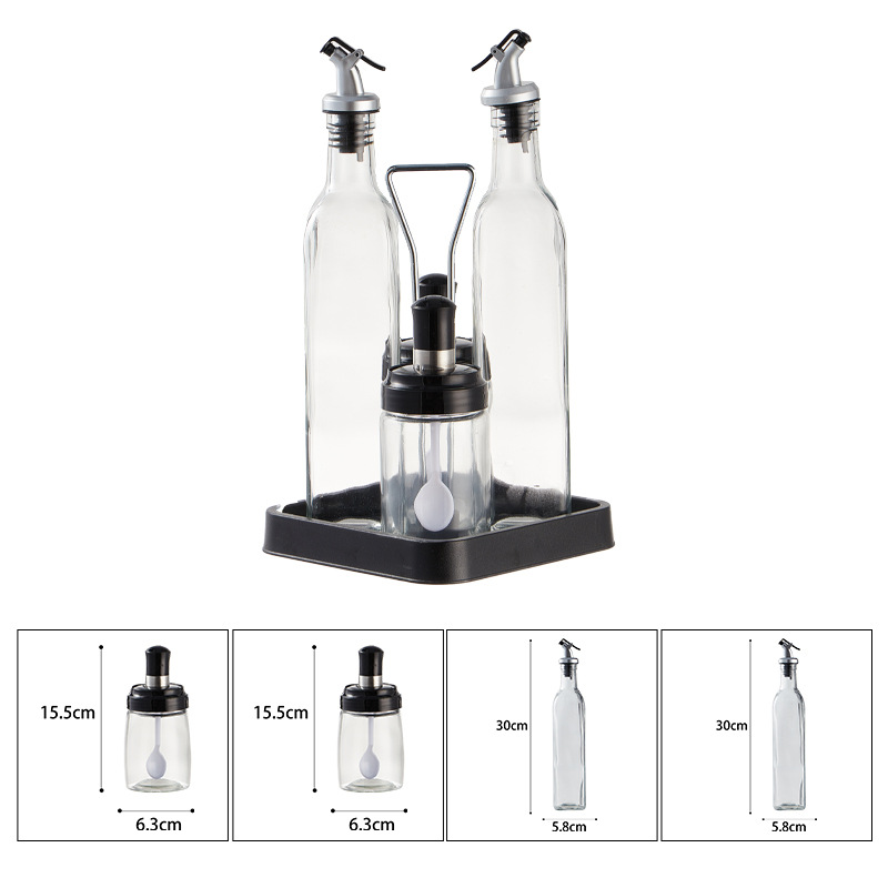 Precio de fábrica suministros de cocina condimento tarro condimento botella caja de almacenamiento combinación condimento botella traje vidrio condimento botella sal tarro