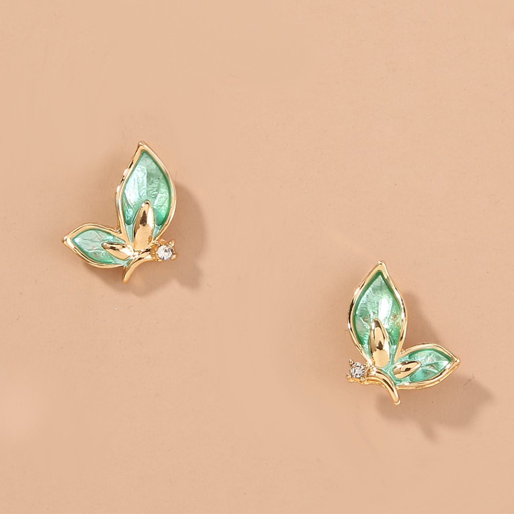 Green Butterfly Micro Diamond Stud Earrings display picture 1