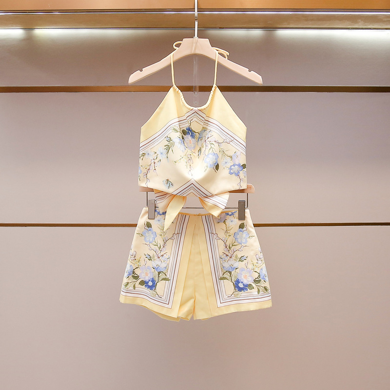 Shenzhen Nanyou High-End Women's Clothing Summer New French-Style Fashionable Printed Halter Neck Top + Shorts Set for Women Shenzhen Nanyou High-End Women's Clothing Summer New French-Style Fashionable Printed Halter Neck Top + Shorts Set for Women