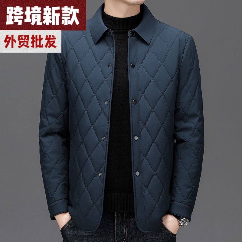 新款菱形格棉服男桑蚕丝薄棉袄外套男装2024新款秋冬季高端薄棉衣