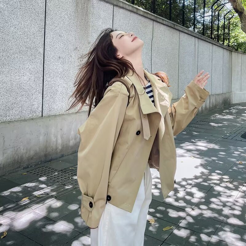 韩版工装时髦外套女2025早秋新款宽松巨显白卡其色翻领韩系夹克潮|undefined