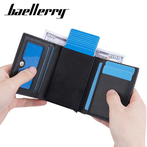 baellerry new men's card holder European and American cross-border crocodile pattern aluminum box elastic card holder buckle simple wallet