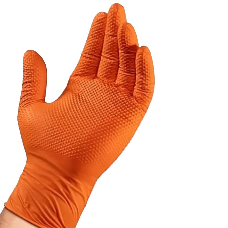 Guantes naranja y negros de diamante para reparación de automóviles gruesos desechables de 8mil guantes de nitrilo