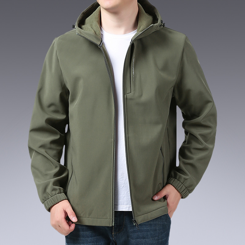 New Soft Shell Clothing for Young and Middle-aged People Hooded Casual Men's Jacket Autum Hooded Pure Color Light Outwear Top 5758