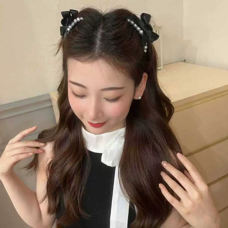 Hairgrip from pearl with bow, bangs, hairpins, crab pin, shark, Korean style, internet celebrity