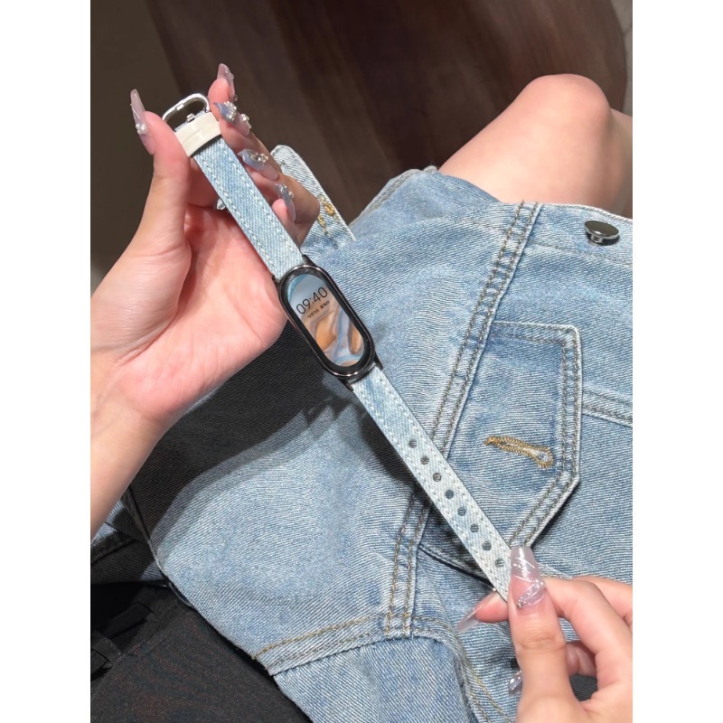 Cross-Border Applicable Xiaomi Mi Band 10/9/8 Strap Retro Irregular Rendering Denim Style Xiaomi Mi Band 7 Strap 6