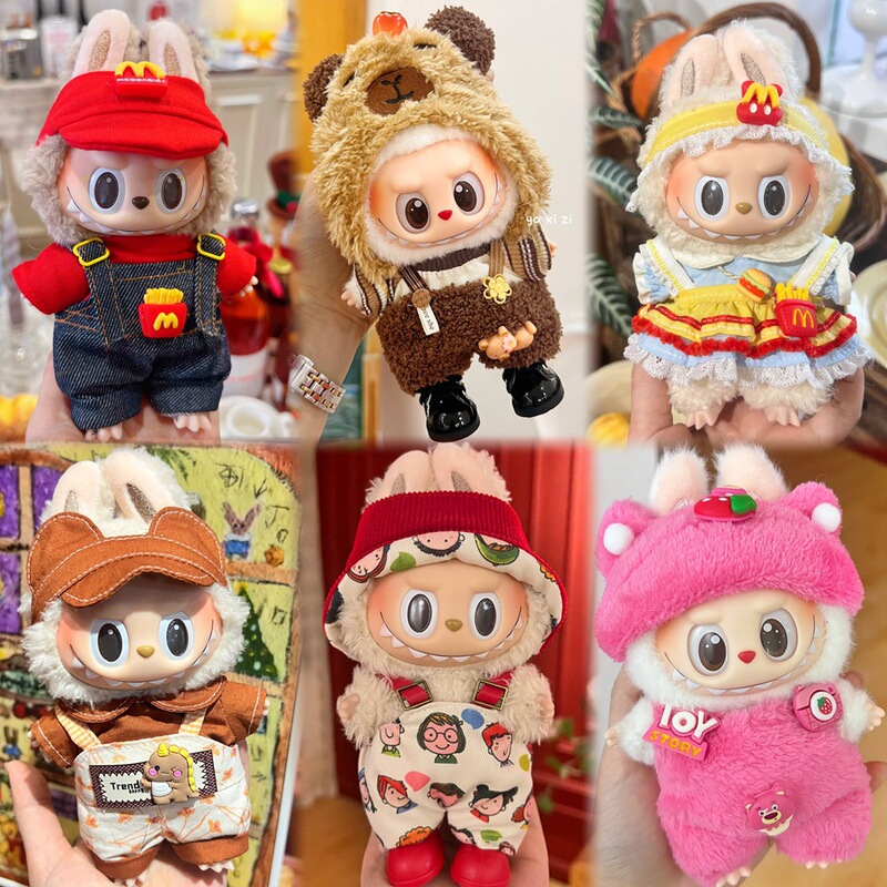 Labubu ベビー服ビニールラブブ 17 センチメートル人形かわいいドレスアップカジュアルスーツスカートぬいぐるみ服|undefined