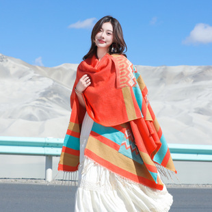 Fashion Retro Cape Style Shawl Women's Xinjiang Travel Wear All-match Color Matching Scarf Thickened Cloak Warm Outer Wear