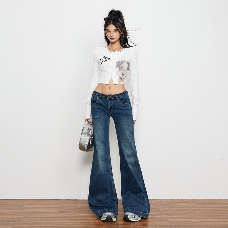 Mainly Recommended Hot-Selling Items: American Retro Style Spicy Girl Bm Low-Waist Stretch Wide-Leg Straight Floor-Length Jeans in Three Lengths