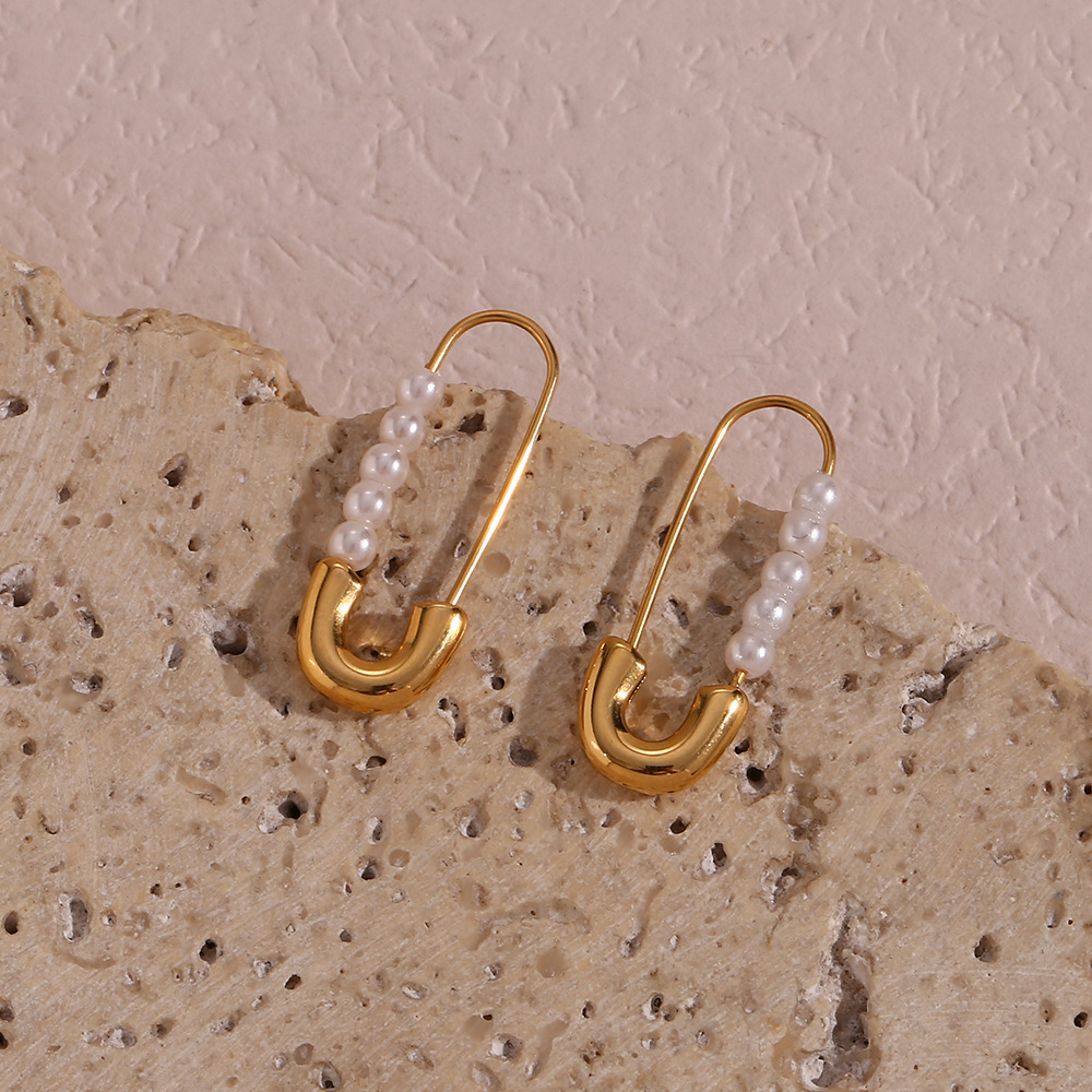 Fashion Geometric Stainless Steel Earrings Inlay Artificial Pearls Stainless Steel Earrings