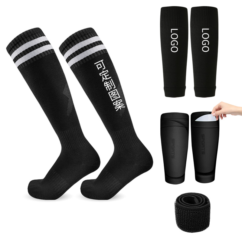 Cross-Border Foreign Trade Football Shin Guards, Sock Covers, Over-The-Knee Long Socks, Training Sports Protective Gear, Children's Set, Wholesale in Stock