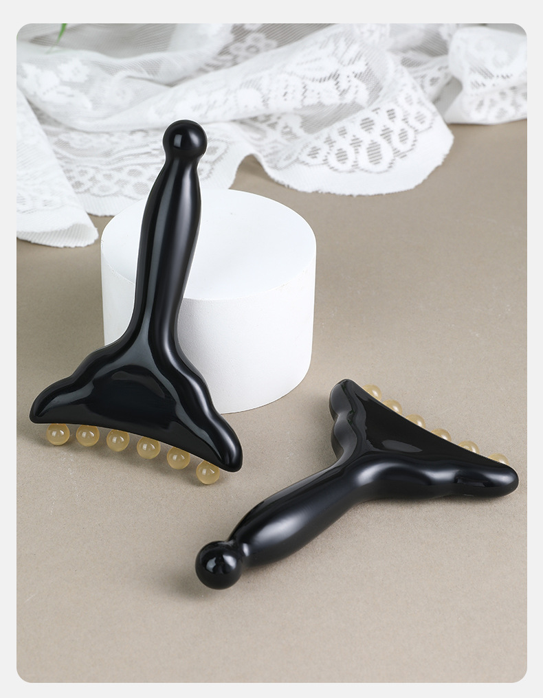 Resin Guasha Meridian Massage Comb Facial Body Scraping Wand Beauty Roller Tool in use