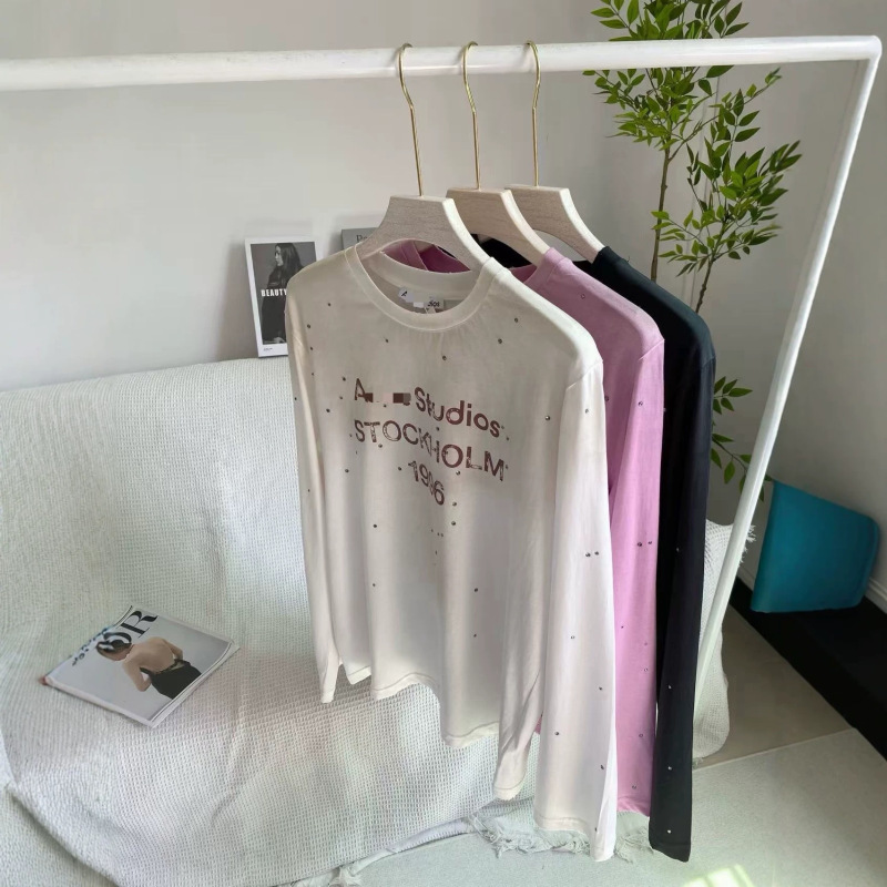 Ac Series Correct Version New Year Limited Edition American Retro Distressed Rhinestone 1996 Letter Women's Long-Sleeve T-Shirt Base Layer