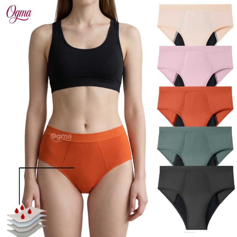 Mid-Waist, Large Size, Multi-Color, Four-Layer Leak-Proof Women's Menstrual Panties with High Absorption Capacity and Breathable Design, Preventing Side Leaks