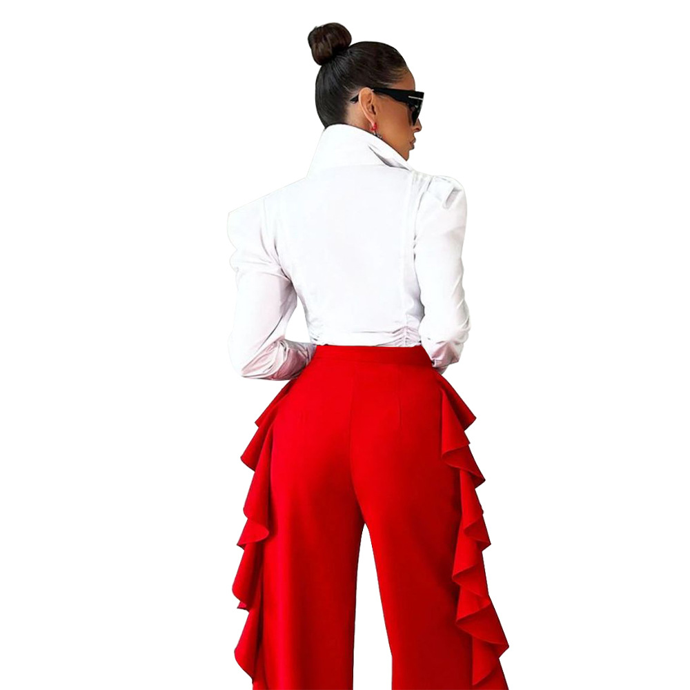 Women's Ruffled High-Waisted Wide Leg Pants Casual Formal High Waist Trousers For Spring Autumn Summer Regular Fit Polyester_ecoleips.com