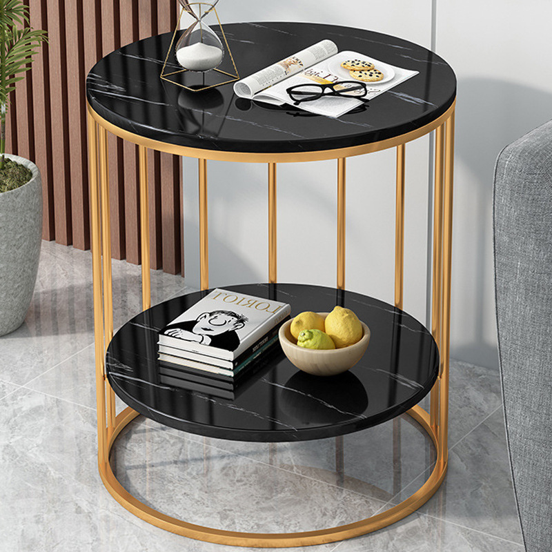 Living Room and Bedroom Double-Layer Storage Side Table Manufacturer Wholesale Modern Simple Sofa Side Cabinet Ready-Made Small Round Table Coffee Table