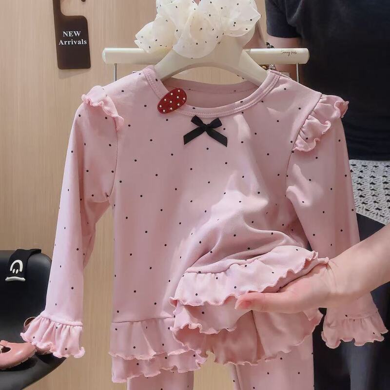 【秋冬新品】花边简约女童居家服，女童打底衫套装花边套装小香风|undefined