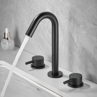 Household European-style all-Copper Basin hot and cold faucet basin black split three-hole wash basin three-piece set