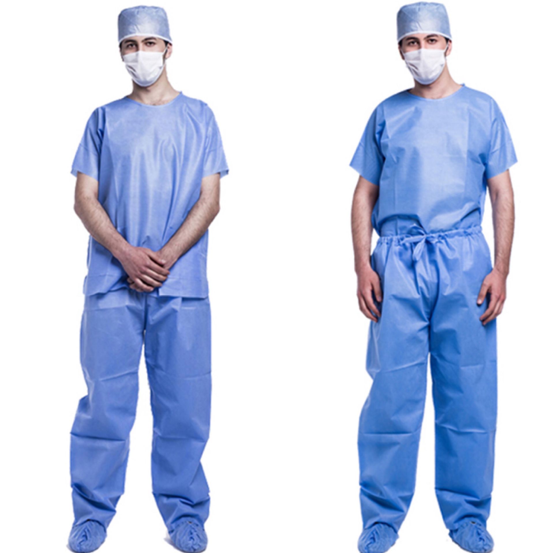 一次性SMS无纺布V字领短袖套装洁净洗手衣病人服防水透气清洁服