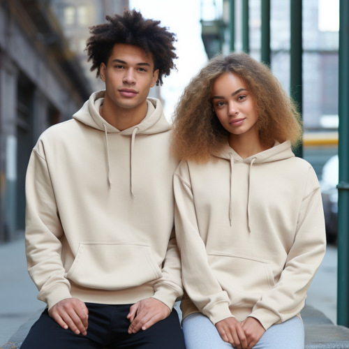 Spring and Autumn Loose Shoulder Sweatshirt CVC Cotton Hooded Pullover Sweatshirt Trend Brand Advertisement Shirt Flexible Pattern