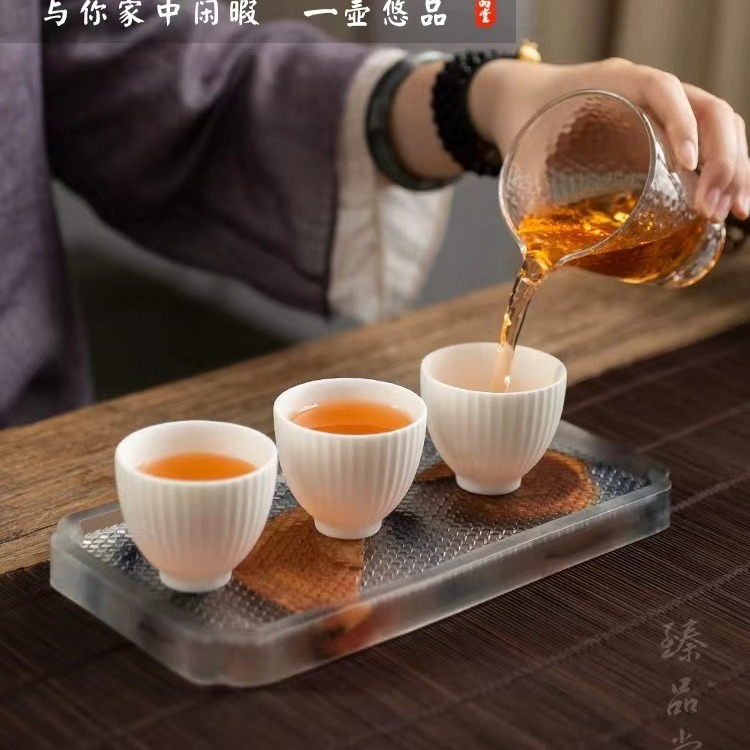 bandeja de burbujas secas de cristal tinta transfronteriza taza de resina aislante de calor bandeja de madera sólida bandeja de té bandeja de tetera de una sola capa